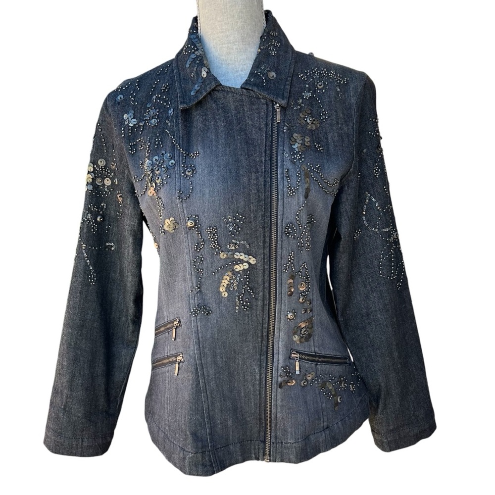 Chico's Dark Blue Embellished Denim Jacket
